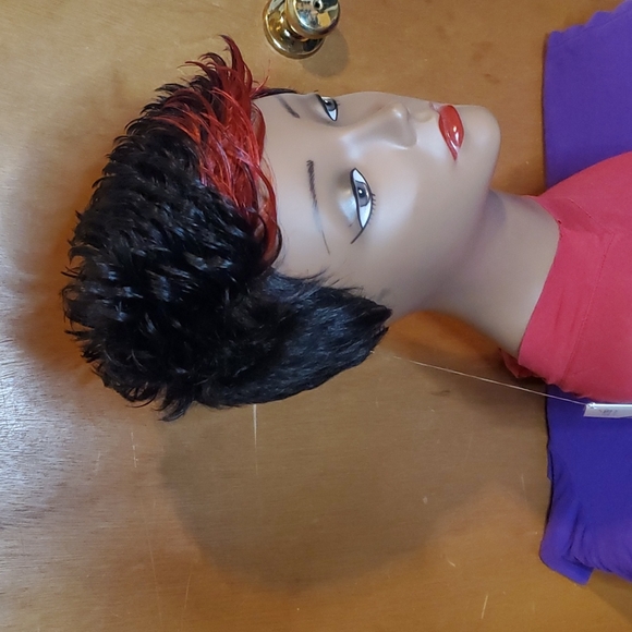 Short Black / Red Spiky Wig - Picture 3 of 5